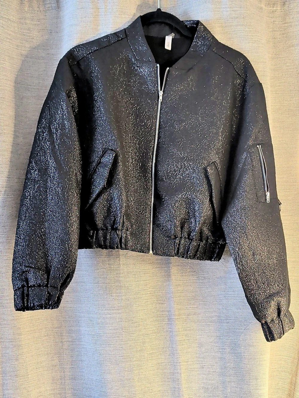 glam Black Bomber Jacket Size Small Like New
